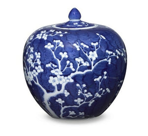 Blue and White Chinoiserie Porcelain Melon Jar, Plum Blossom Motif