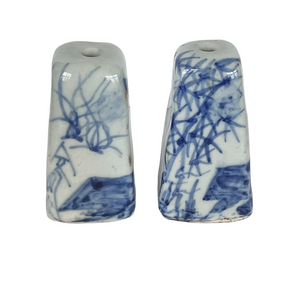 Pair of Antique Blue and White Porcelain Weighted Chop Stamps
