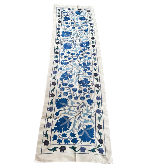 Uzbek Silk Suzani Embroidered Runner