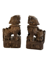 Pair of Chinese Wood Carved Temple Lions Foo Dogs