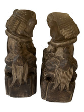 Pair of Chinese Wood Carved Temple Lions Foo Dogs