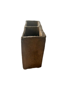 Vintage Chinese Stoneware Chop Stick Holder, Twin Wall Pocket Vase
