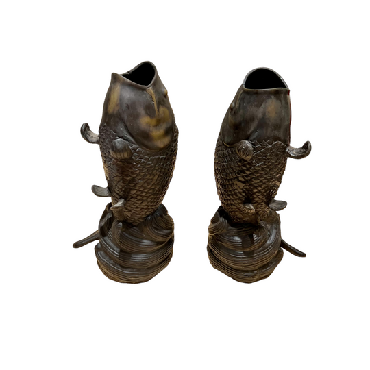 Pair of Koi Fish Sculptures, Bronze