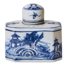 Blue and White Porcelain Landscape Lidded Caddy