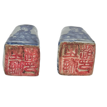 Pair of Antique Blue and White Porcelain Weighted Chop Stamps