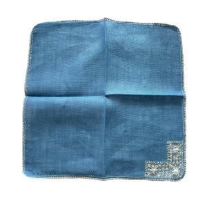 Vintage Handmade Blue and White Linen Napkins, Set of 6