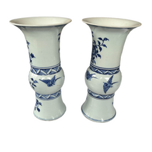 Pair of Vintage Blue and White Chinoiserie Beaker Vases