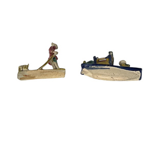 Pair of Vintage Mini Chinese Mudman Fisherman Figurines