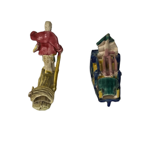 Pair of Vintage Mini Chinese Mudman Fisherman Figurines