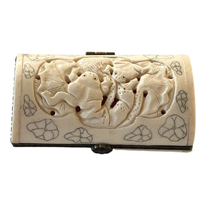 Vintage Rare Chinese Carved Bone and Ink Trinket Box, Frog Motif