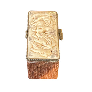 Chinese Carved Bone and Ink Trinket Box, Rabbit Motif