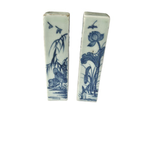 Antique Blue and White Porcelain Weighted Chop Stamps