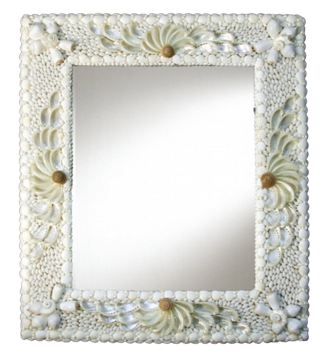 White Rectangle Seashell Mirror, 18