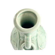 Vintage Celadon Porcelain Vase, Peony Vine Motif
