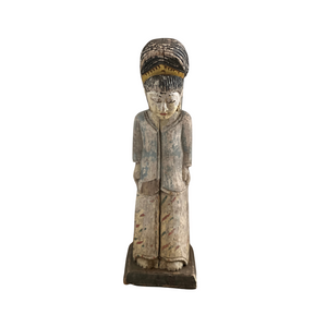 Antique Standing Kwan Yin Statue, Hand Carved and Painted Hibiscus Wood, XL
