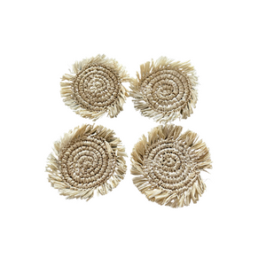 Handwoven Straw Grass Coaster, Ivory, Set of 4