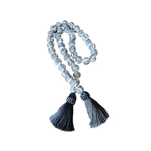 Chinoiserie Blue and White Double Happiness Porcelain Beads with Navy Tassels