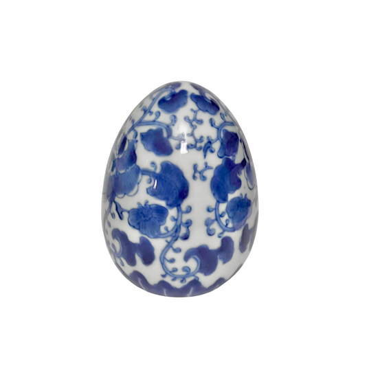 Blue and White Chinoiserie Porcelain Egg