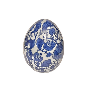 Blue and White Chinoiserie Lotus Flower Porcelain Easter Egg