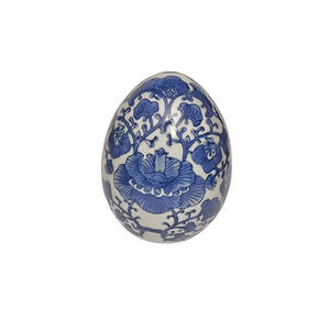 Blue and White Chinoiserie Lotus Flower Porcelain Easter Egg