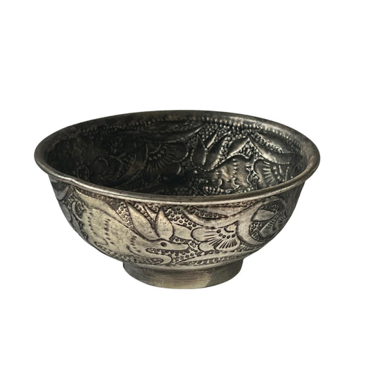 Primitive Fauna and Flora Hammered Silver Alloy Offering Bowl- Small