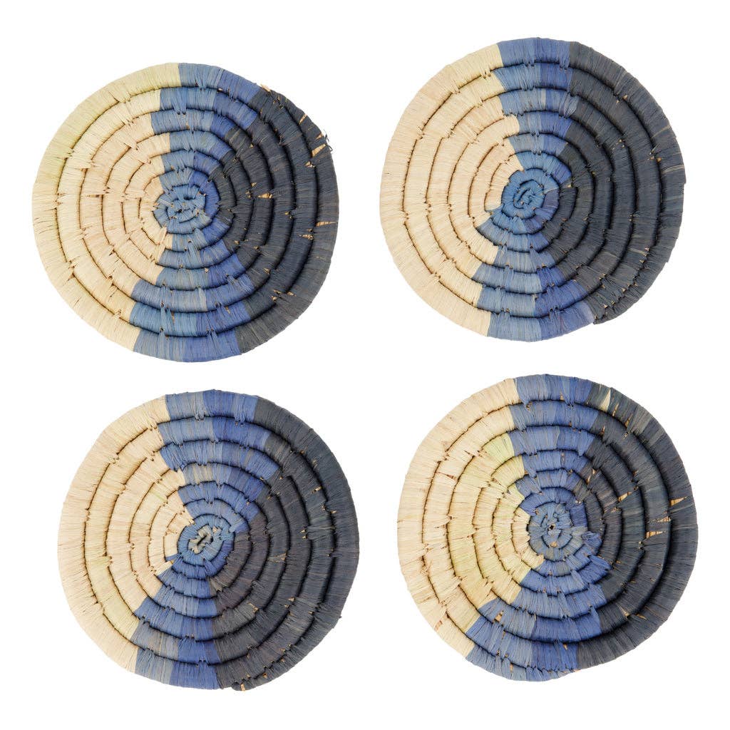 Coastal Minimalism Woven Coasters - Blue Set/4